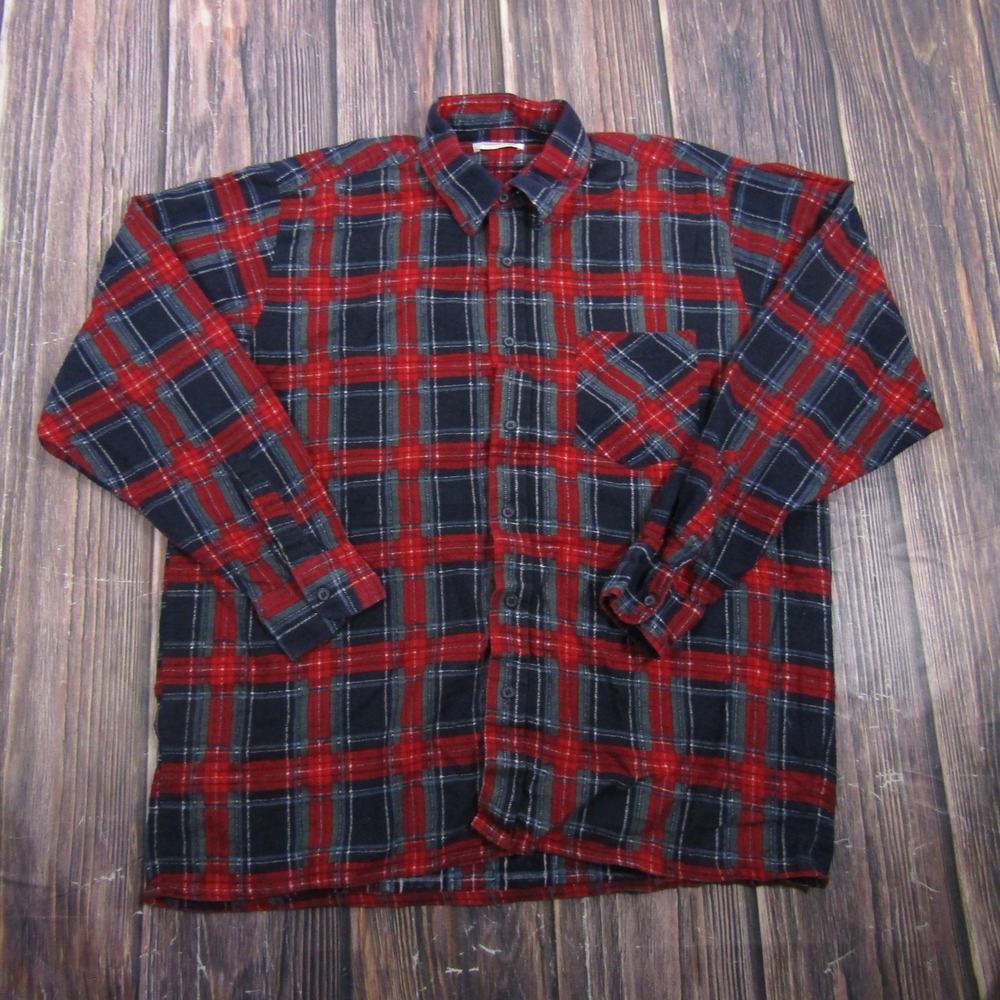 MACOch Fashion Mens‎ Large Red Plaid Flannel Button Up Shirt Long Sleeve Casual
